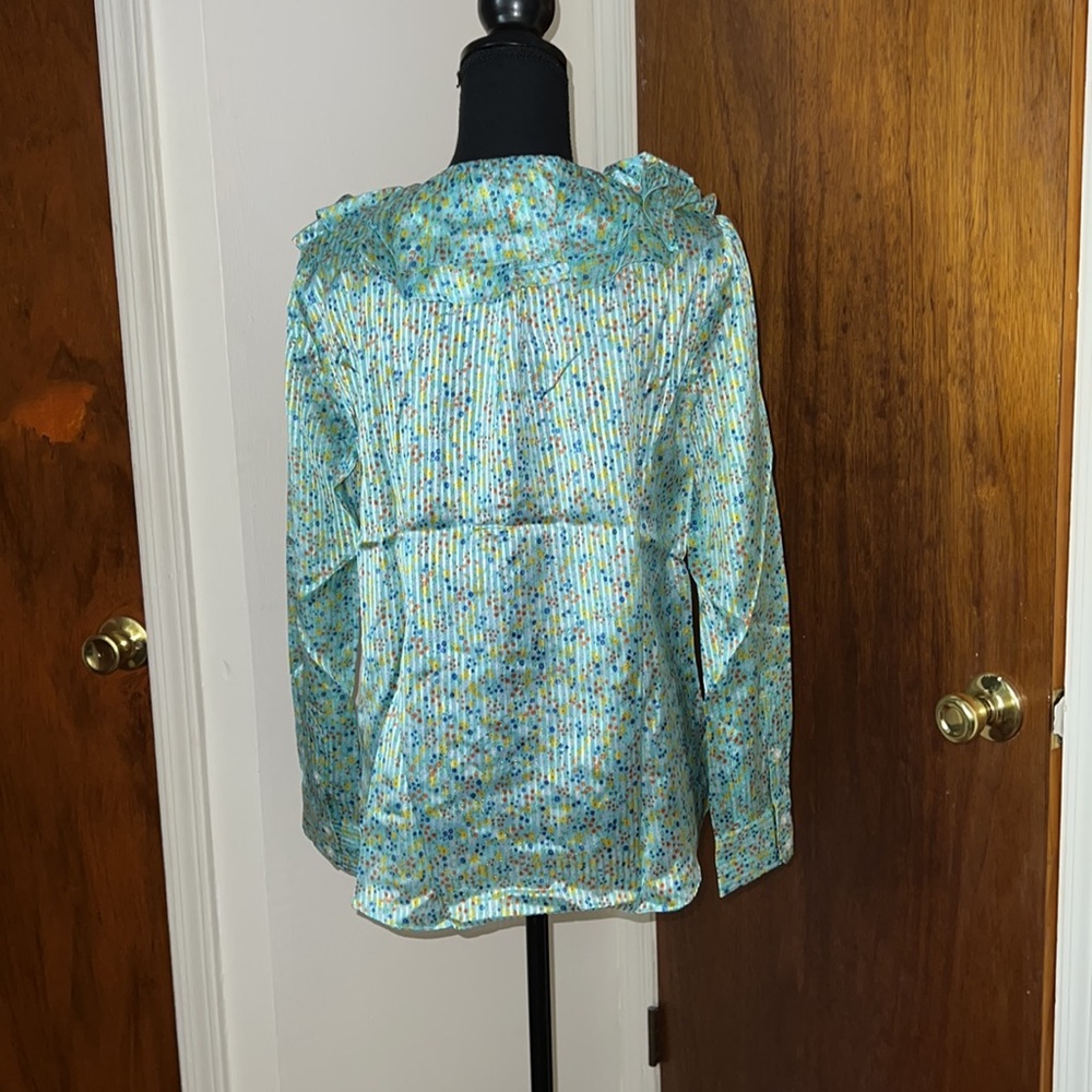 🆕J CREW Green Floral Ruffle Top Shirt - Picture 4 of 7